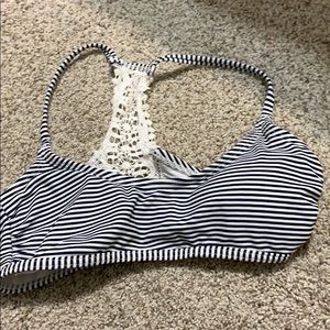 Black and white stripped bathing suit with design
